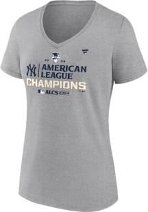 New York Yankees Womens Grey 2024 ALCS Champions Locker Room Short Sleeve T-Shirt