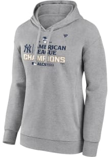 New York Yankees Womens Grey 2024 ALCS Champions Locker Room Hooded Sweatshirt