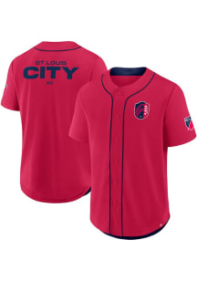 St Louis City SC Mens Red Button Down Baseball Jersey