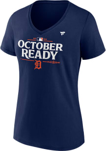 Detroit Tigers Womens Navy Blue 2024 Postseason Participant Locker Room Short Sleeve T-Shirt