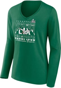 Philadelphia Eagles Womens Kelly Green 2024 Super Bowl Champs Retro Arch LS Tee