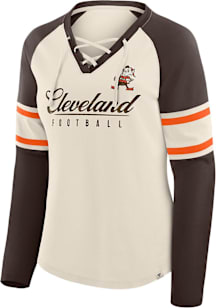 Cleveland Browns Womens Beige Gridiron LS Tee