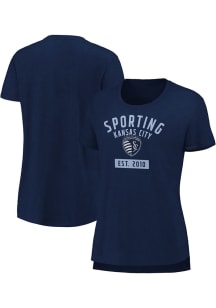 Sporting Kansas City Womens Navy Blue Iconic Slub Sequin Short Sleeve T-Shirt