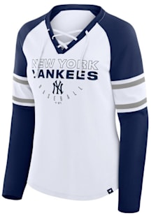 New York Yankees Womens White Gridiron LS Tee