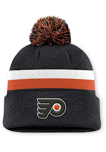 Philadelphia Flyers Black 2025 Authentic Pro Rink 13 Cuffed Pom Beanie Mens Knit Hat