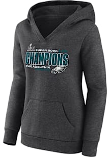 Philadelphia Eagles Womens Grey 2024 Super Bowl Champs Under the Lights Hooded Sweatshirt