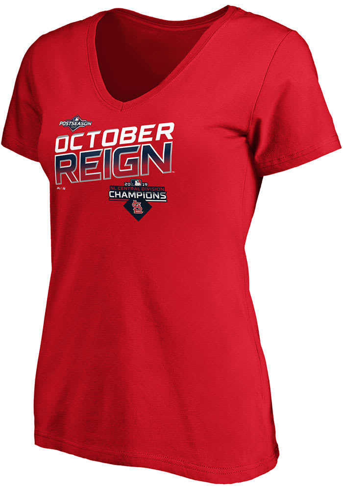 St Louis Cardinals Womens Red Division Champs Locker Room Short Sleeve T-Shirt