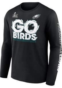 Philadelphia Eagles Black 2024 Super Bowl Champions Hometown on Top Long Sleeve T Shirt