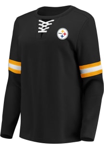 Pittsburgh Steelers Womens Black Lace Up Crew Sweatshirt