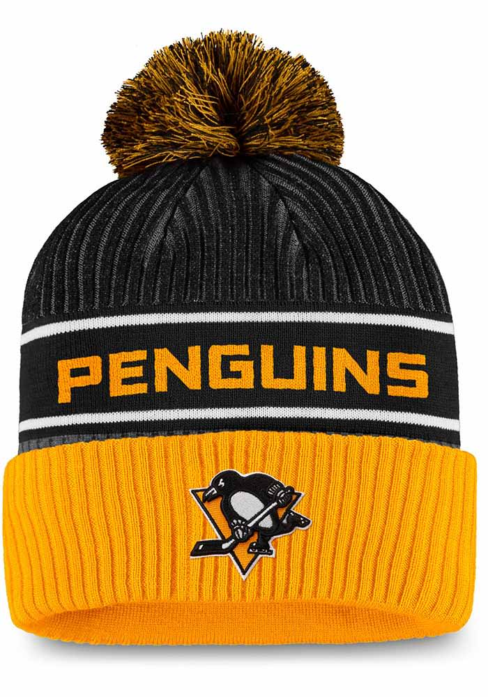 Pittsburgh Penguins Black 2020 NHL Locker Room Cuff Pom Mens Knit Hat