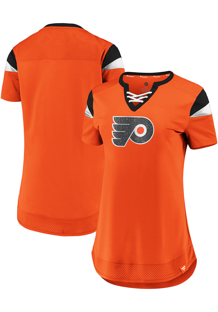 NHL Women's Philadelphia Flyers Iconic Athena Orange Lace-Up T