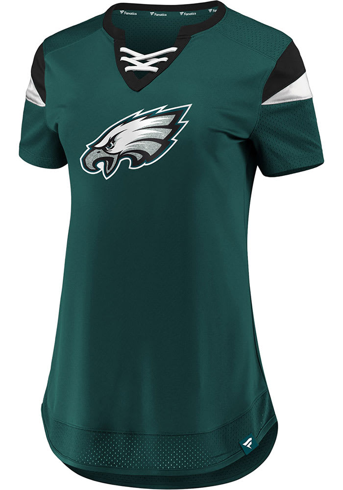 Women's New Era Midnight Green Philadelphia Eagles Lace-Up Notch Neck Long Sleeve T-Shirt Size: Medium