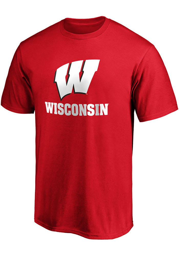 Wisconsin Badgers Red Lockup Short Sleeve T Shirt
