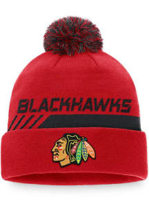 Chicago Blackhawks Red Authentic Pro Locker Room Pom Mens Knit Hat