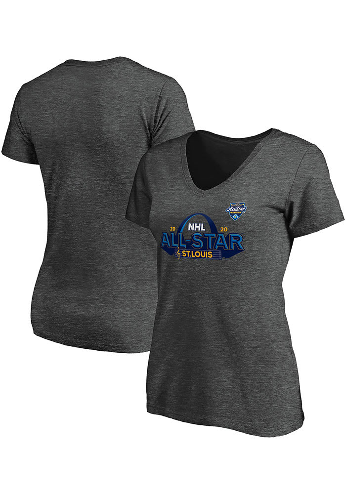 St Louis Blues Womens Charcoal NHL All Star Game 2020 Event St. Louis Short Sleeve T-Shirt