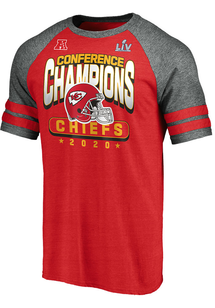 Kansas City Chiefs Red 2020 Conference Champions Rushing Play Short Sleeve Fashion T Shirt