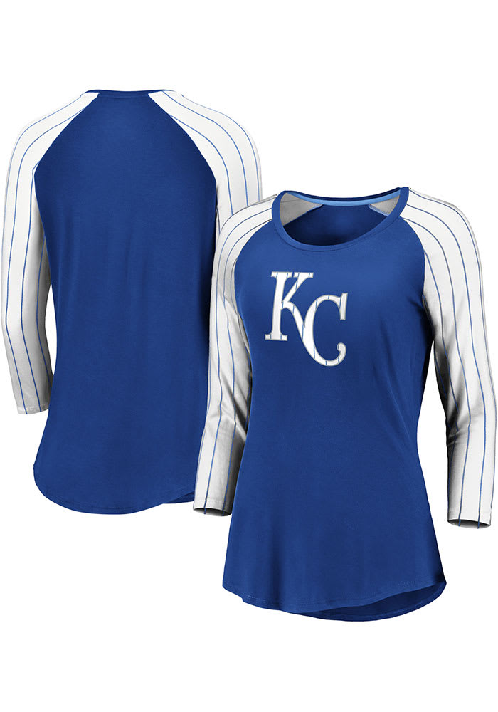 Women's Majestic White/Royal Kansas City Royals Plus Size Raglan V