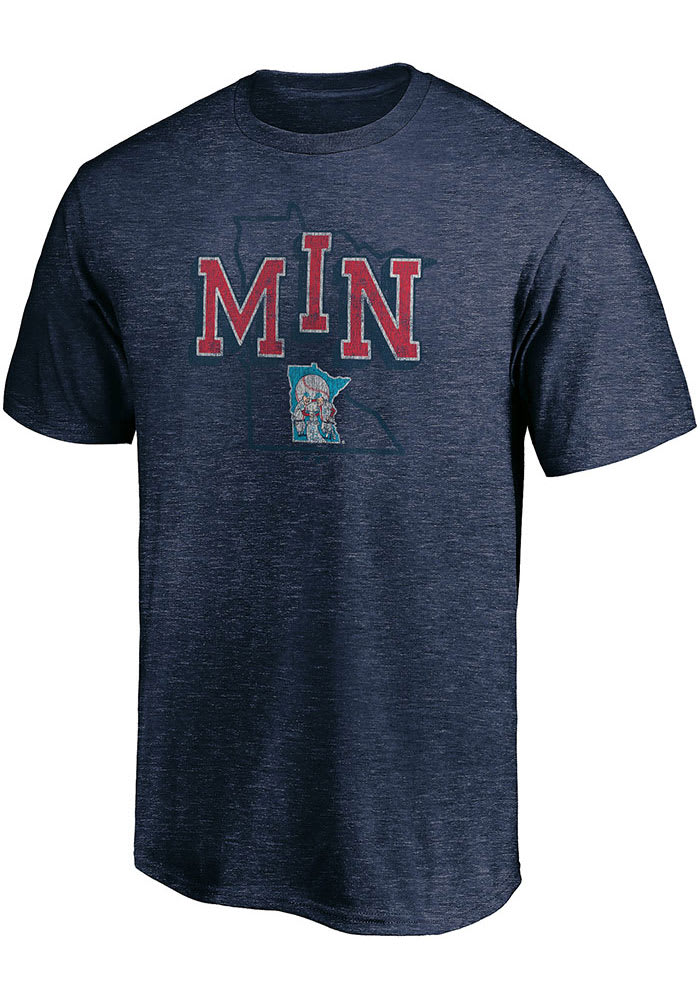 Minnesota Twins Navy Blue State Outline Short Sleeve Fashion T Shirt