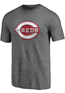 Cincinnati Reds Grey Distressed Primary Logo Short Sleeve Fashion T Shirt