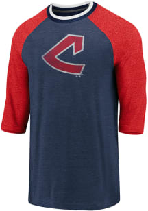 Cleveland Indians Navy Blue Yarn Dye Tri-Blend Long Sleeve Fashion T Shirt