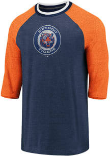 Detroit Tigers Navy Blue Yarn Dye Tri-Blend Long Sleeve Fashion T Shirt