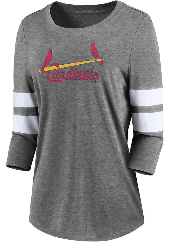 Fanatics (Fanatics Branded) St Louis Cardinals Women's Grey Knit LS Tee, Grey, 53% Cotton / 43% Polyester / 4% SPANDEX, Size 2XL, Rally House