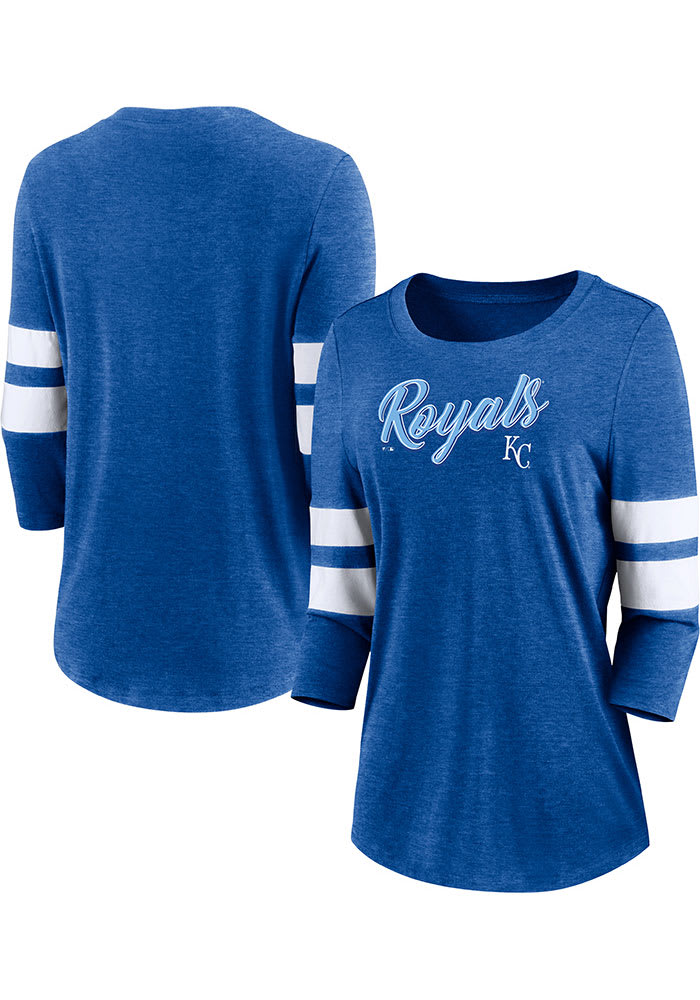 Fanatics (Fanatics Branded) Kansas City Royals Women's Blue Raglan LS Tee, Blue, 50% Cot / 37% Poly / 13% RAY, Size S, Rally House