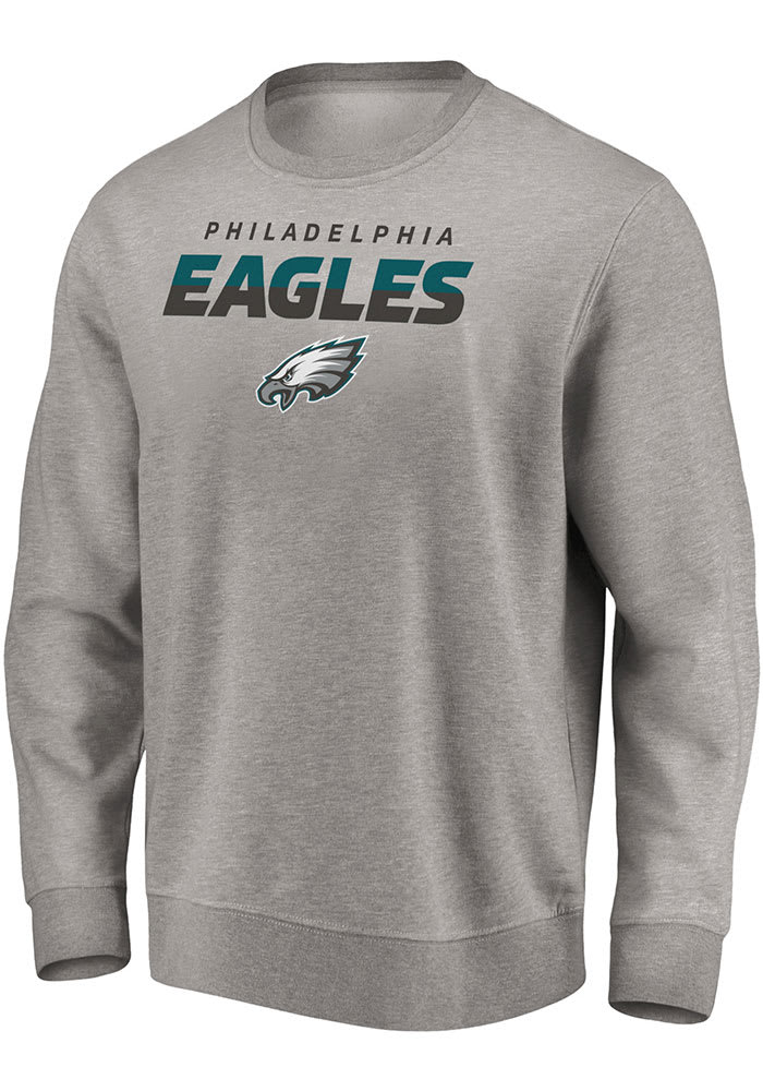 Philadelphia Eagles Mens Grey Block Party Elevate Play Long Sleeve Crew Sweatshirt