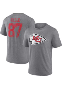 Travis Kelce Kansas City Chiefs Grey Heritage Short Sleeve Fashion Player T Shirt