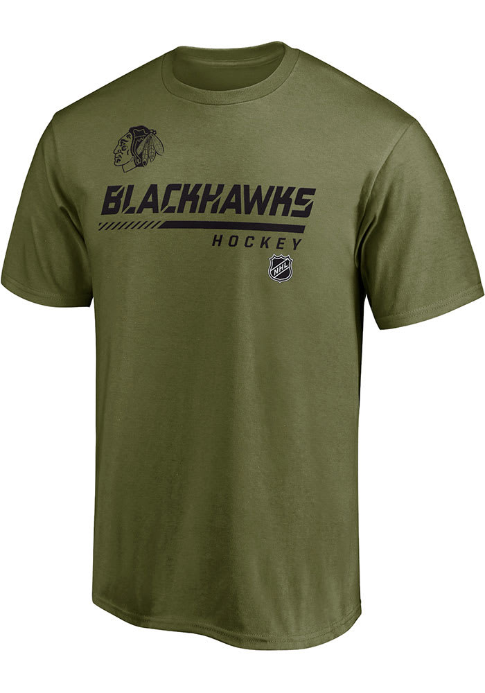 Chicago Blackhawks Olive Military App 2021 Short Sleeve T Shirt