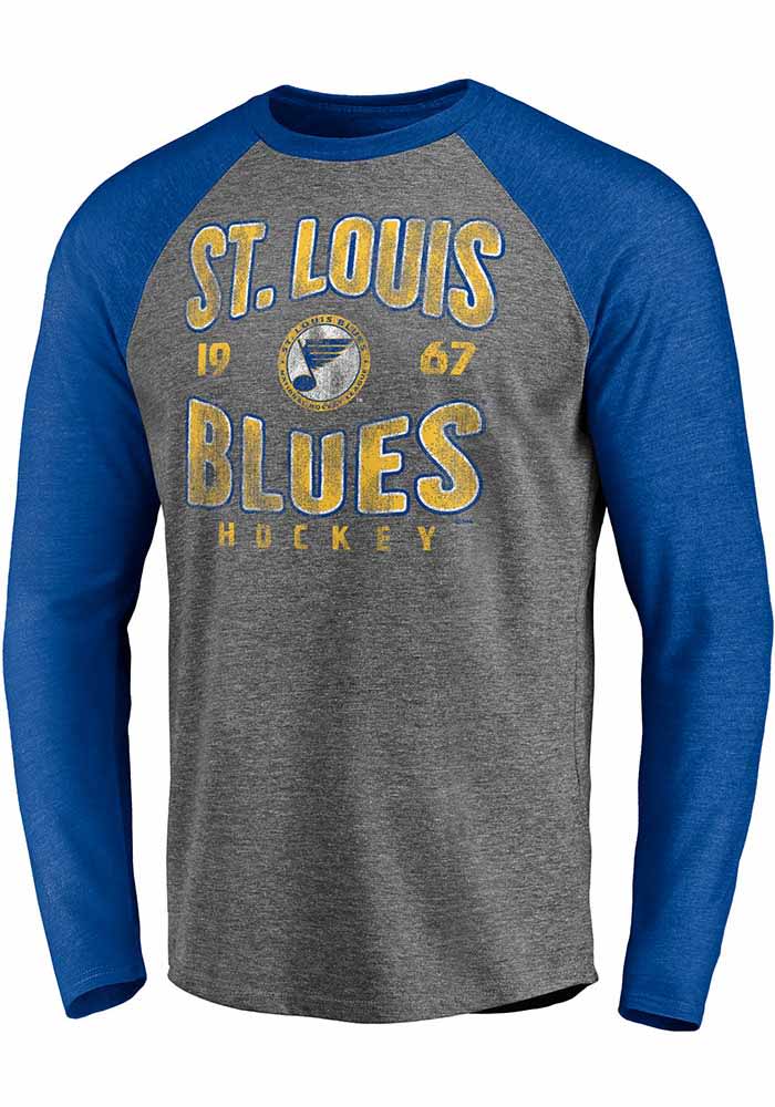 500 LEVEL St. Louis Hockey Raglan Tee - 'Bleed Blue' Unisex Baseball T-Shirt, Triblend Fabric, Officially Licensed NHL Gear