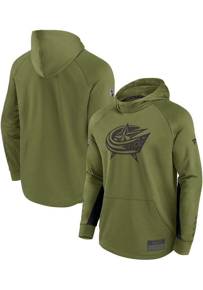 Columbus Blue Jackets Mens Olive Military App 2021 Hood