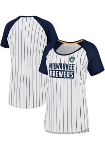 Milwaukee Brewers Womens White Iconic Pinstripe Short Sleeve T-Shirt