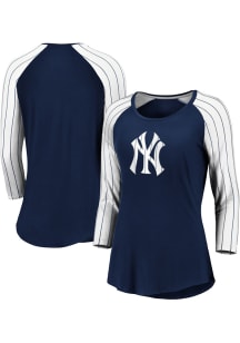 New York Yankees Womens Navy Blue Iconic Pinstripe LS Tee