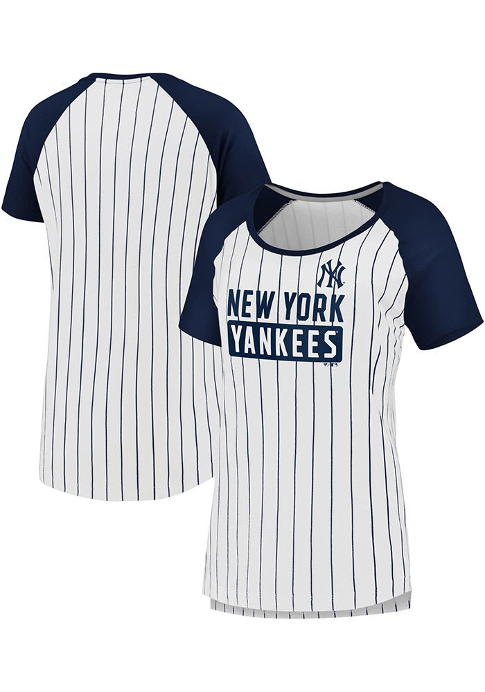 Fanatics Branded Women's White New York Yankees Iconic Pinstripe Raglan Scoop Neck T-Shirt - White