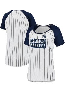 New York Yankees Womens White Iconic Pinstripe Short Sleeve T-Shirt