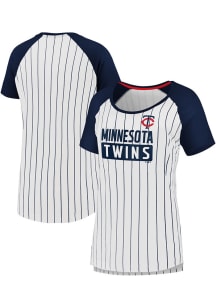 Minnesota Twins Womens White Iconic Pinstripe Short Sleeve T-Shirt