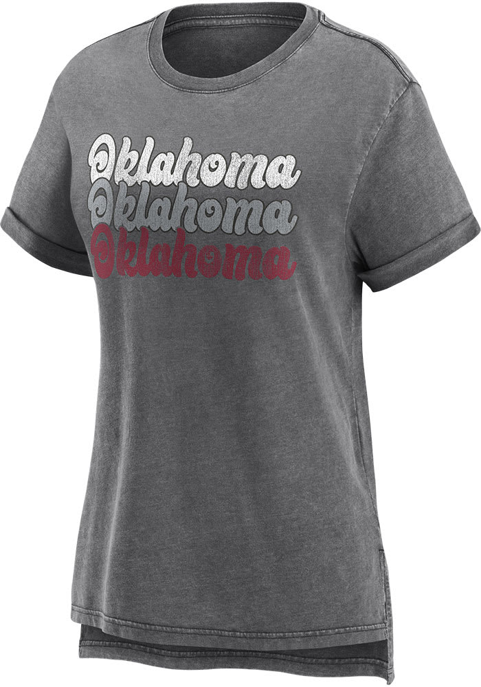 Oklahoma Sooners Womens Grey Flowy Washed Short Sleeve T-Shirt