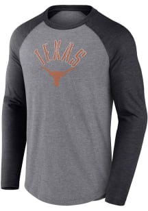 Texas Longhorns Charcoal Triblend Rough N Tough Raglan Long Sleeve Fashion T Shirt