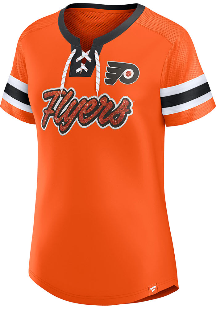Philadelphia Phillies Flyers Women’s Orange Crop Top Logo Tee Hockey Jersey