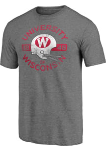 Charcoal Wisconsin Badgers Vault Helmet Arch Triblend Short Sleeve Fashion T Shirt