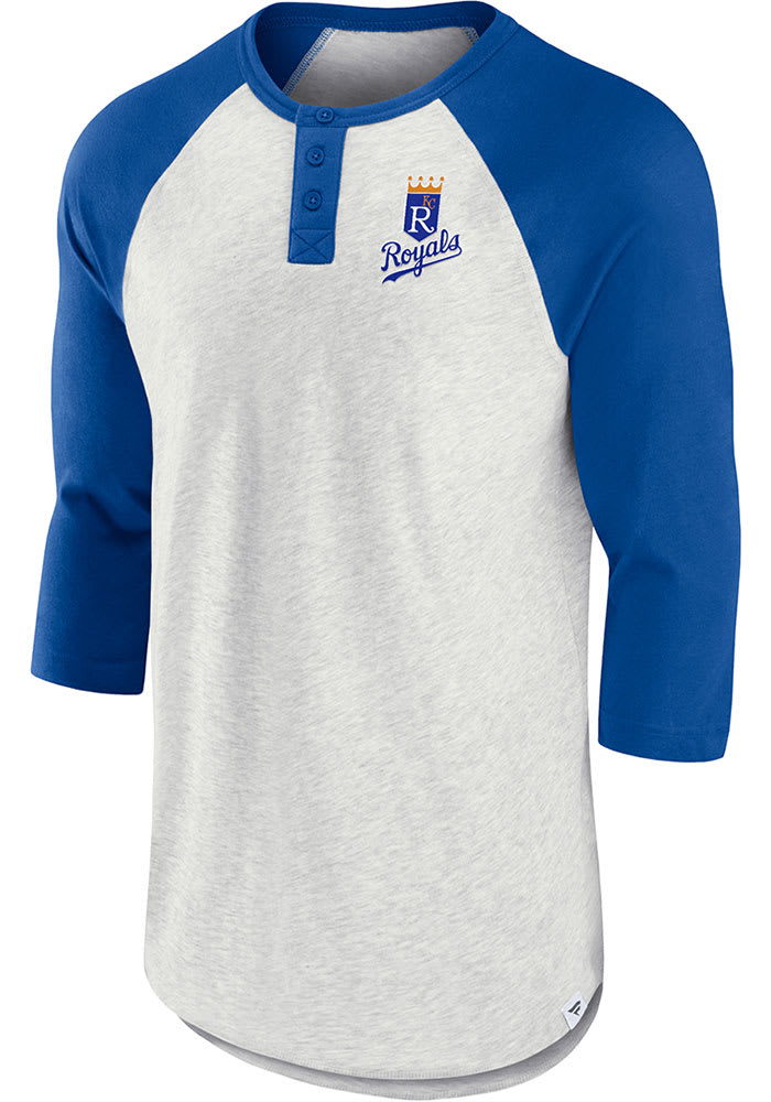 Men's Fanatics Branded Oatmeal/Royal Kansas City Royals True Classics Better Believe Raglan Henley 3/4-Sleeve T-Shirt Size: Small