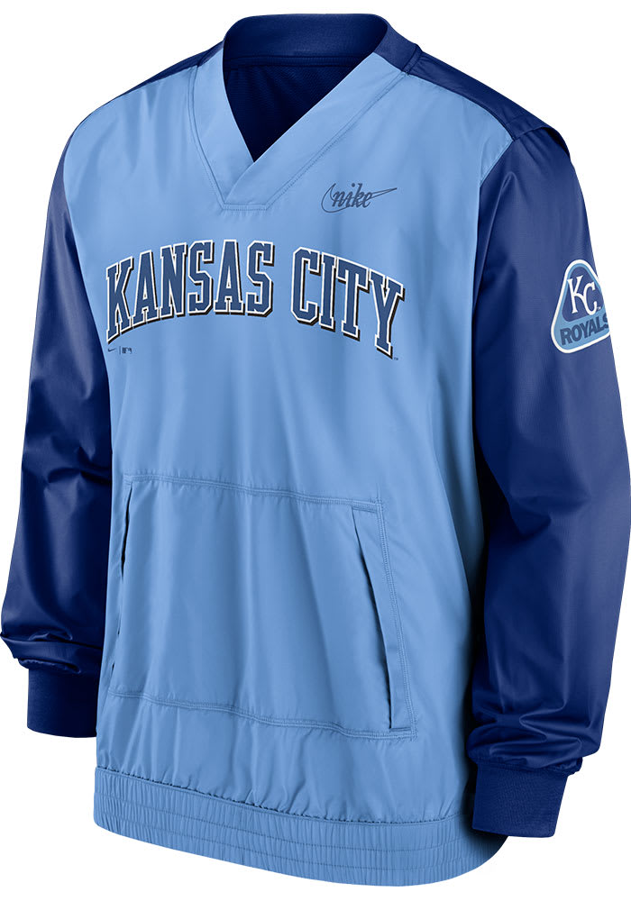 Nike Kansas City Royals Mens Light Blue COOPERSTOWN V-NECK Pullover Jackets