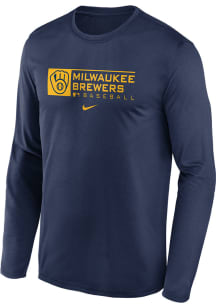 Nike Milwaukee Brewers Navy Blue TEAM ISSUE LS LEGEND TEE Long Sleeve T-Shirt