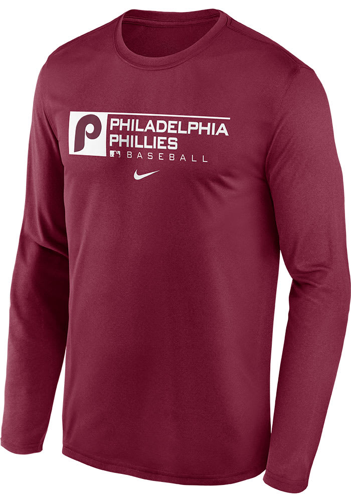 Nike Philadelphia Phillies Maroon TEAM ISSUE LS LEGEND TEE Long Sleeve T-Shirt
