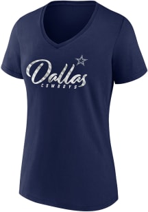 Dallas Cowboys Womens Navy Blue Shine Short Sleeve T-Shirt