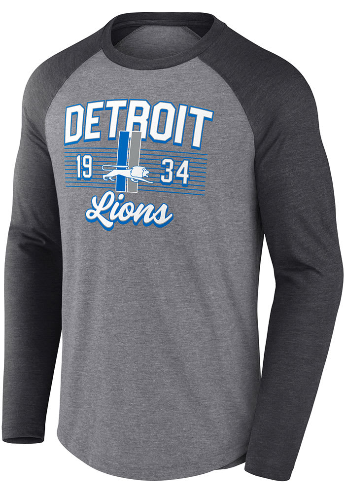 Men's Nike Gray/Blue Detroit Lions Throwback Raglan Long Sleeve T