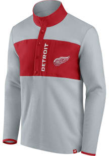 Detroit Red Wings Mens Grey Iconic Polar Fleece Snap Long Sleeve 1/4 Zip Pullover