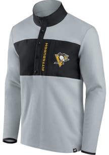 Pittsburgh Penguins Mens Grey Iconic Polar Fleece Snap Long Sleeve 1/4 Zip Pullover