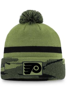 Philadelphia Flyers Green Military Appreciation Cuff Pom Mens Knit Hat
